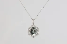 17" 14k White Gold Aquamarine & Diamond Pendant Necklace (5.50g.)