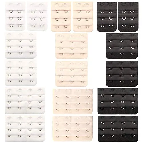 18 Pcs Bra Extenders 2 Hooks/3 Hooks/4 Hooks,Women's Back Bra Connection Extensions Buckle （Beige/Black/White）