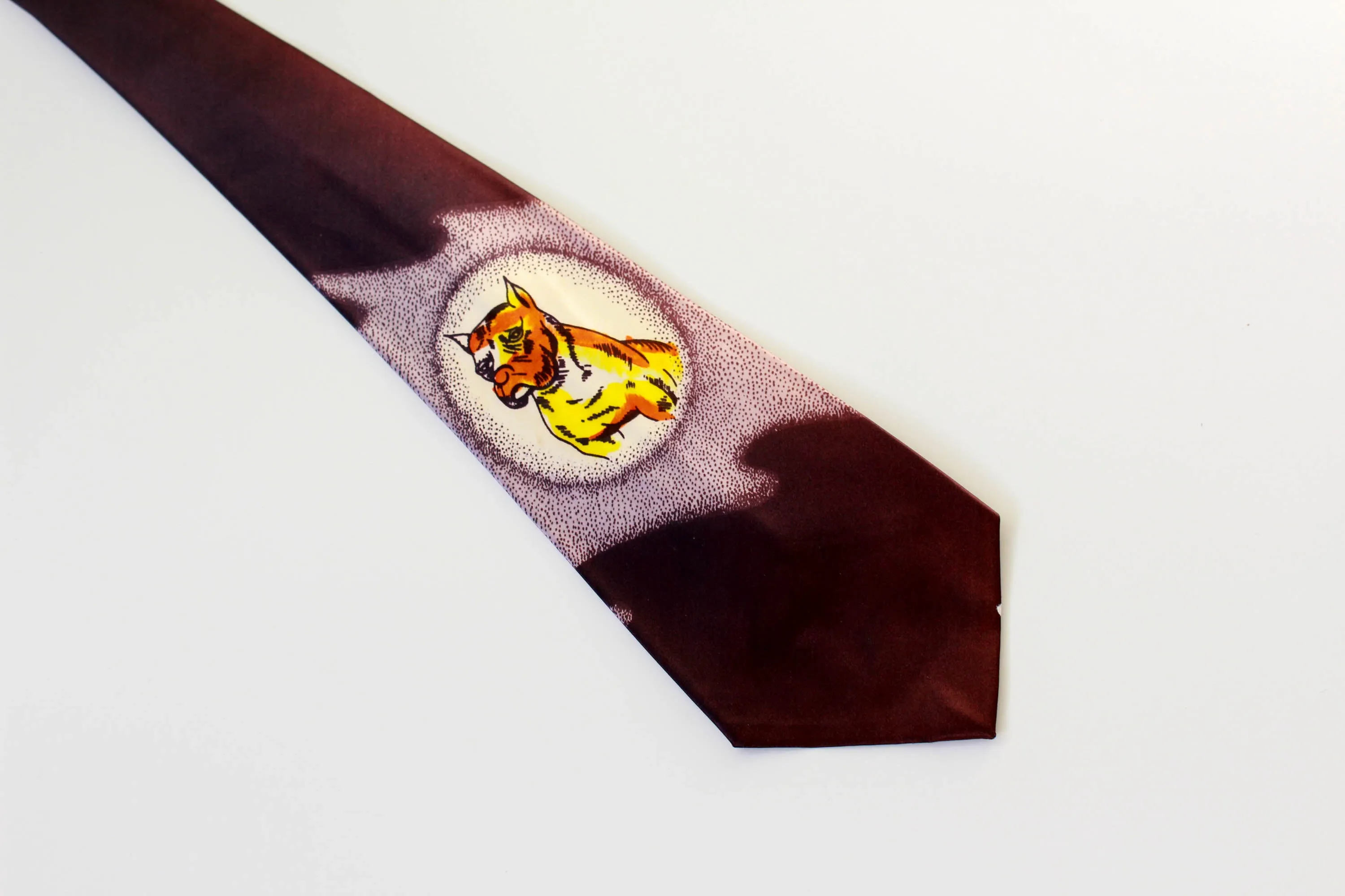 1940s Hand Painted Necktie, Plum with Bulldog