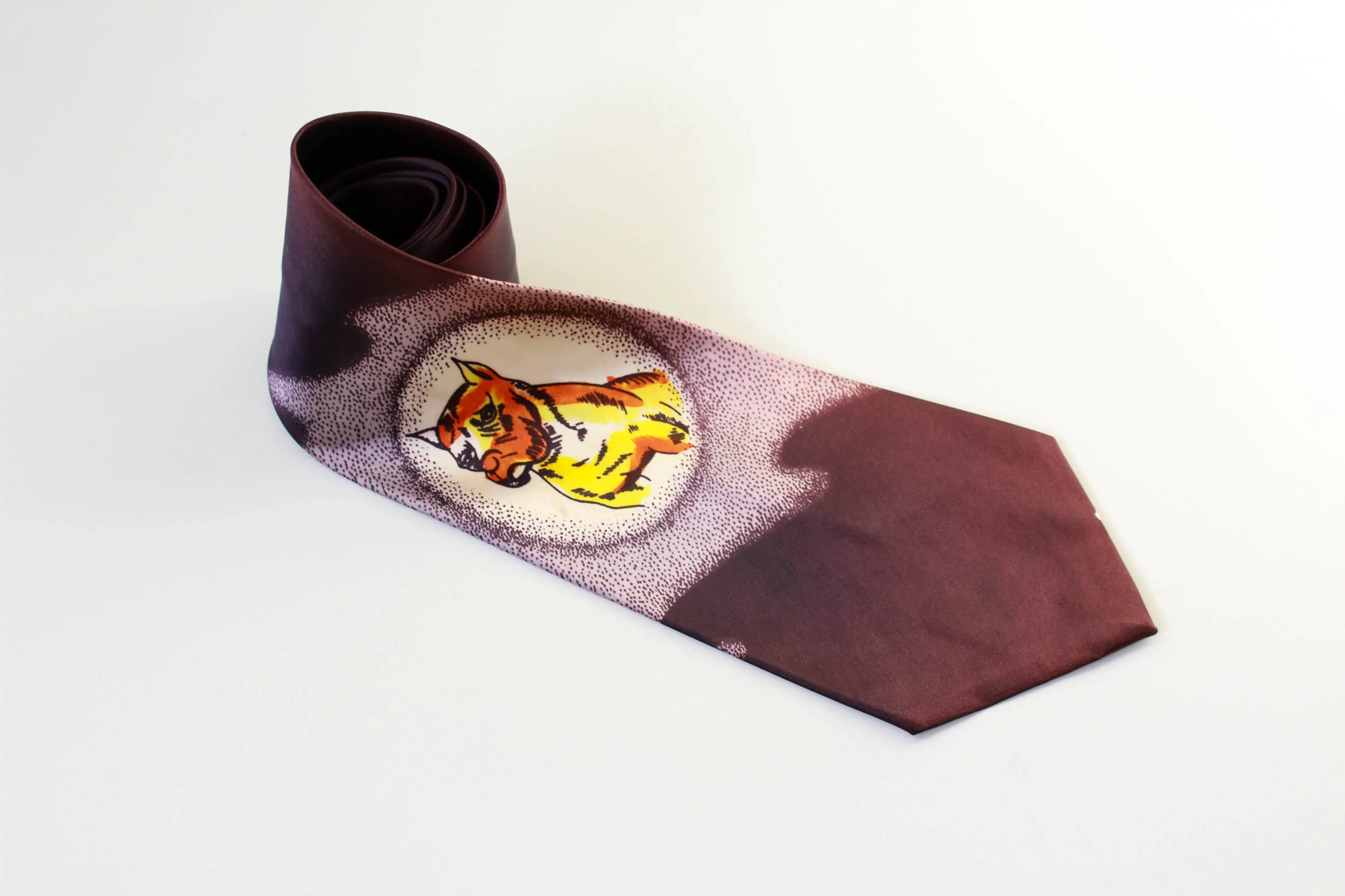 1940s Hand Painted Necktie, Plum with Bulldog