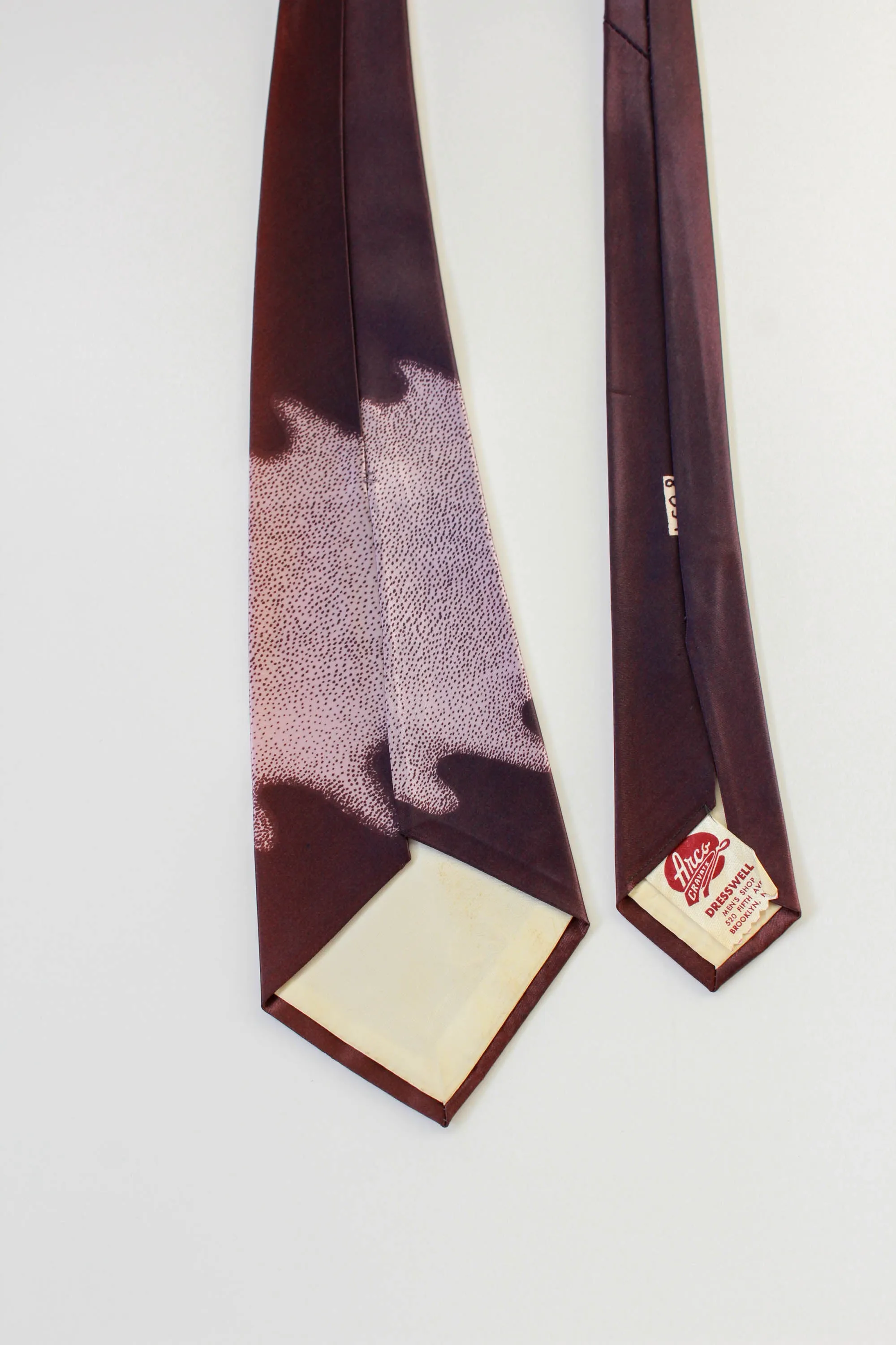 1940s Hand Painted Necktie, Plum with Bulldog