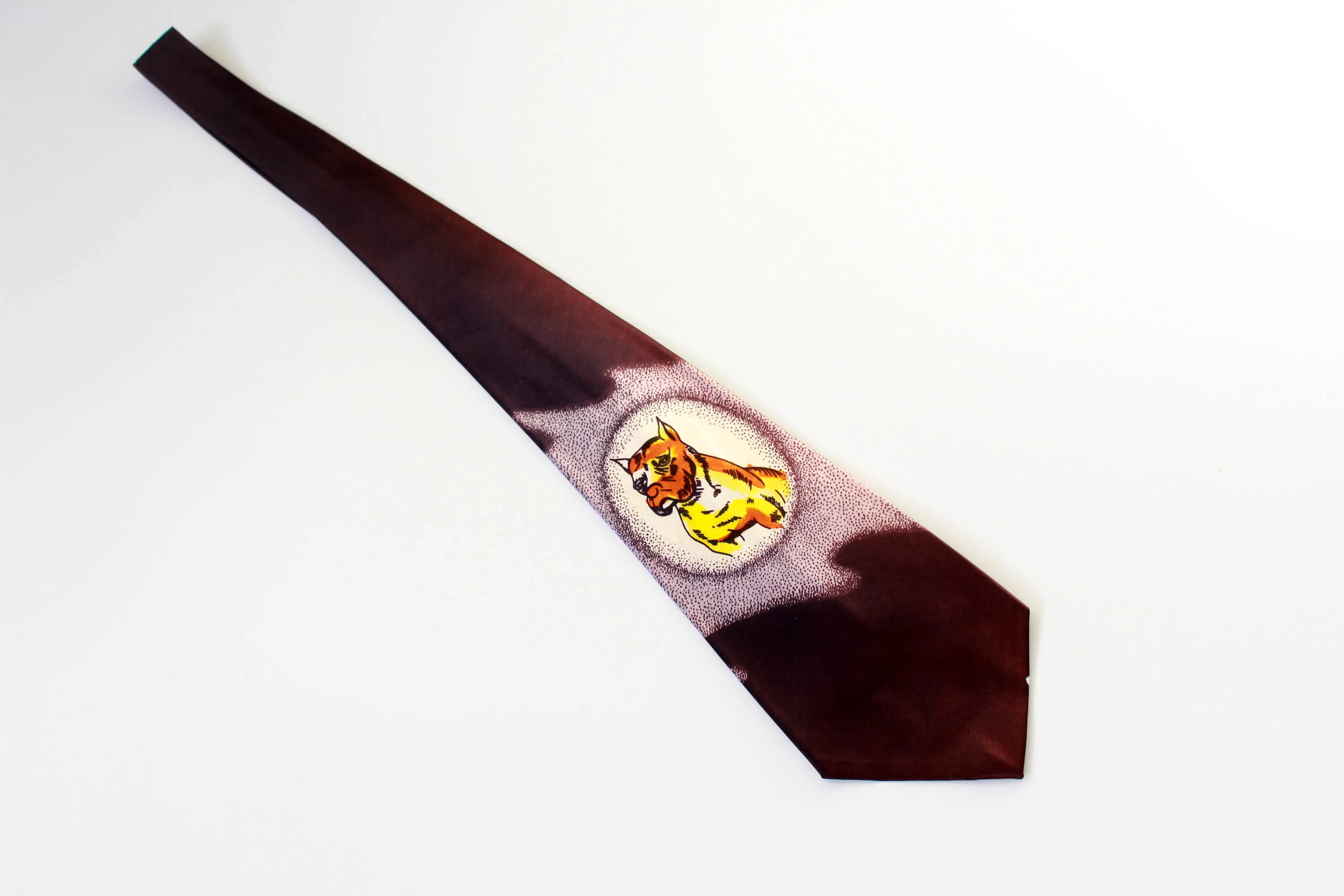 1940s Hand Painted Necktie, Plum with Bulldog