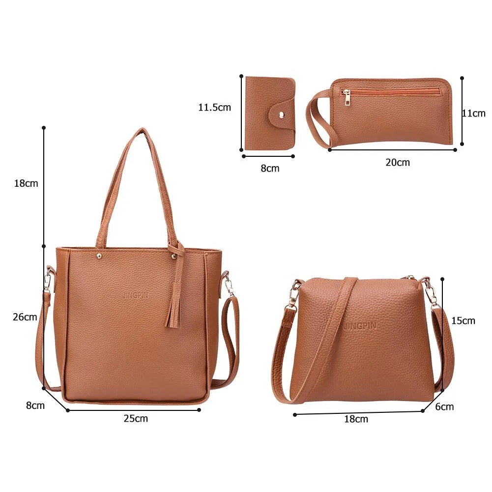 4Pcs/Sets Women Ladies Leather Handbag Messenger Tote Purse Shoulder Bags Satchel Wallets 4Pcs Solid PU Leather Wallets