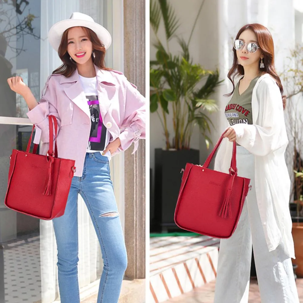 4Pcs/Sets Women Ladies Leather Handbag Messenger Tote Purse Shoulder Bags Satchel Wallets 4Pcs Solid PU Leather Wallets