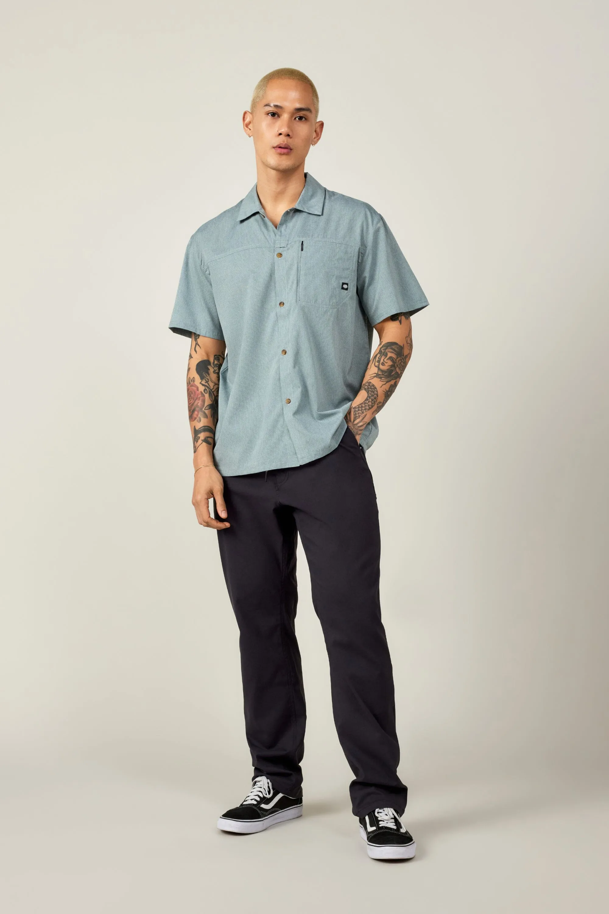 686 Canopy Perforated Button Up Shirt Heather Lead