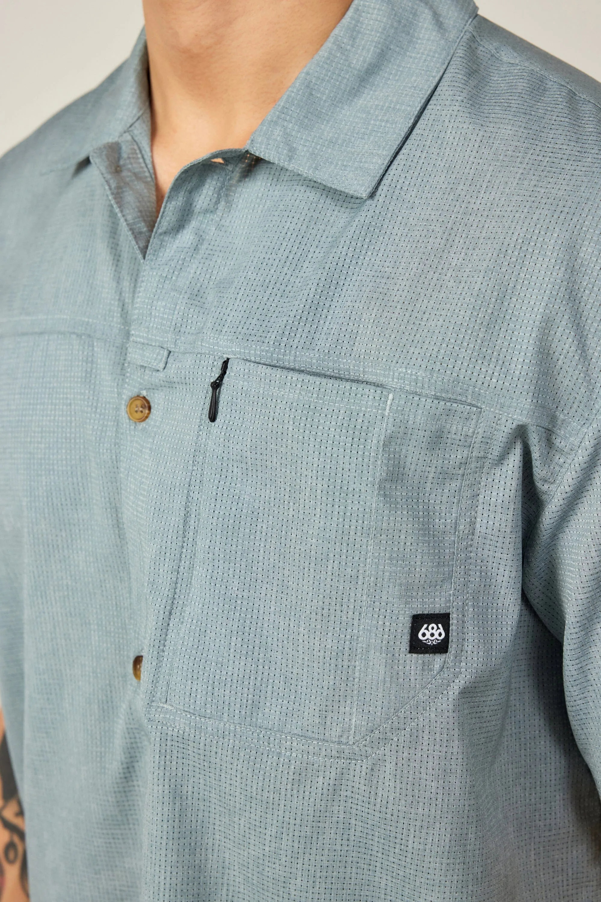 686 Canopy Perforated Button Up Shirt Heather Lead