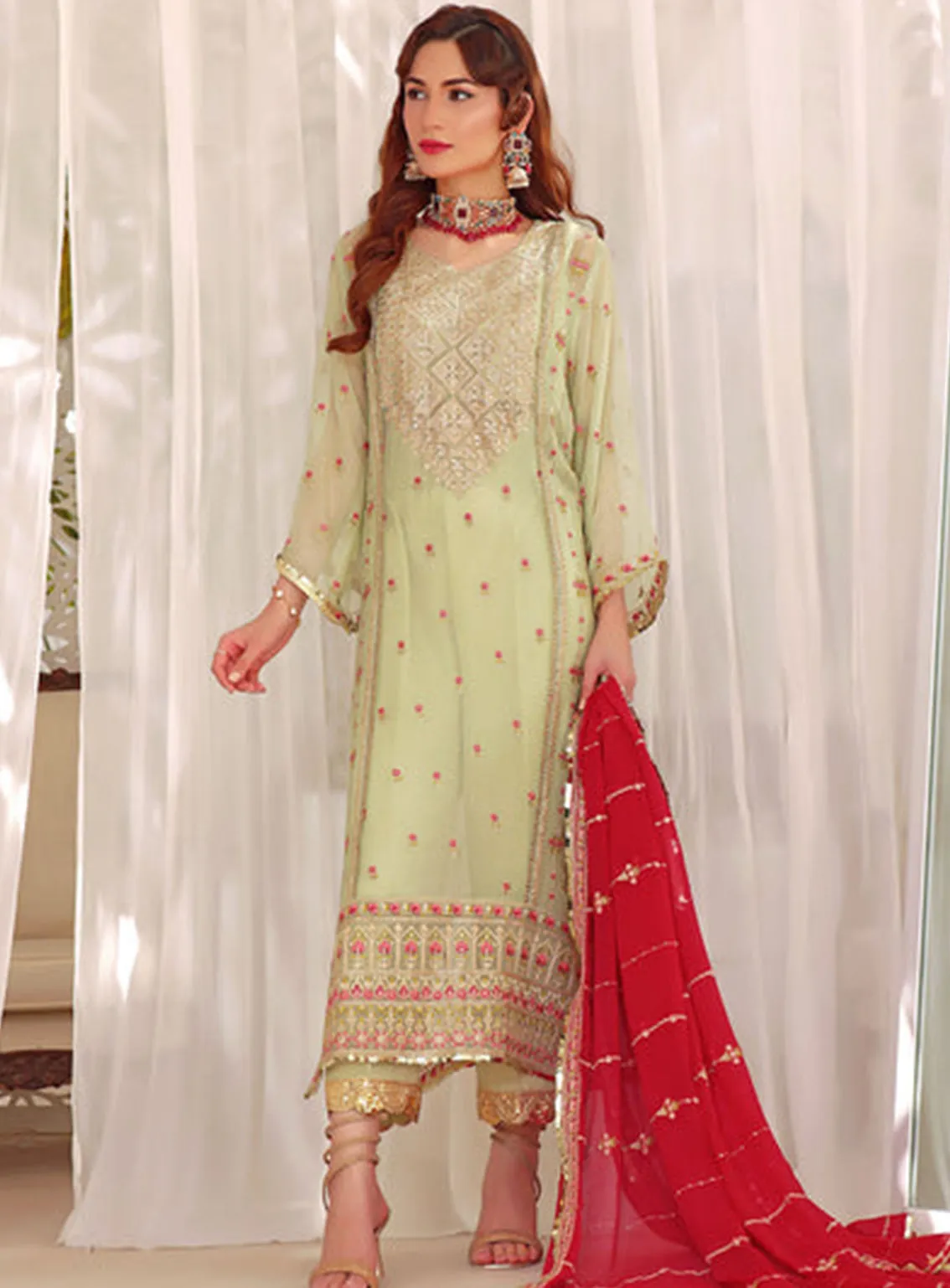 Aaina By Awwal Embroidered Chiffon Unstitched 3 Piece Suit - 05 SAHAL