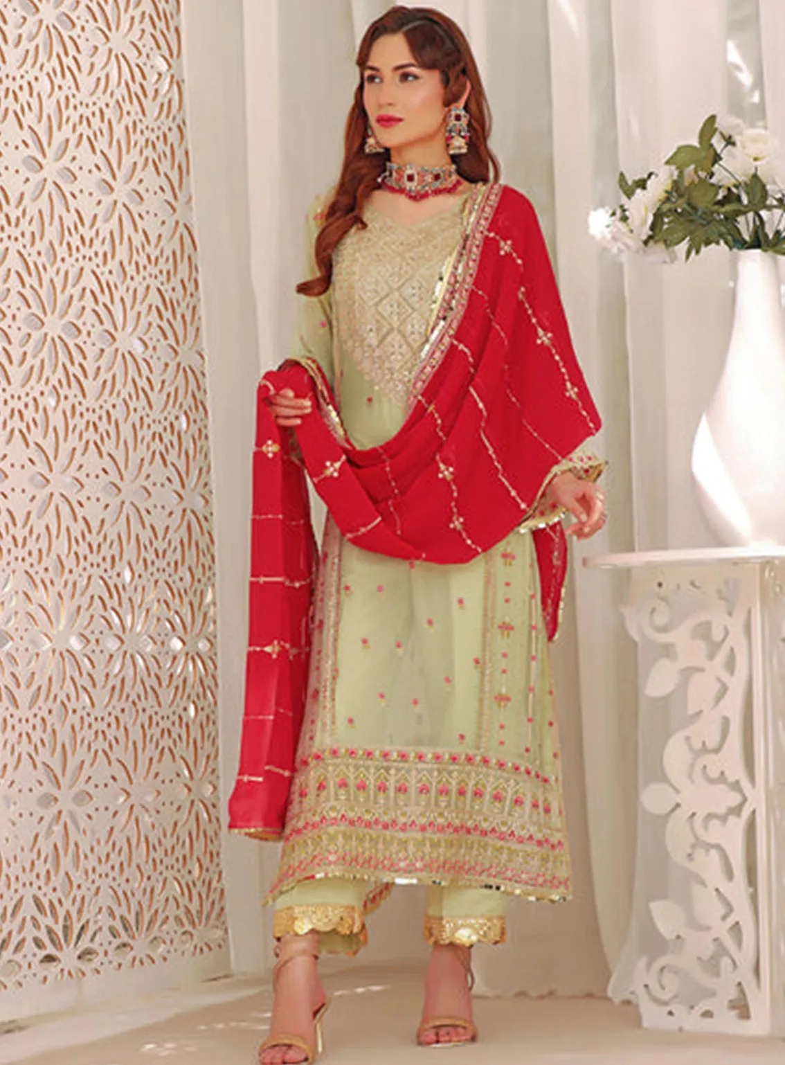 Aaina By Awwal Embroidered Chiffon Unstitched 3 Piece Suit - 05 SAHAL