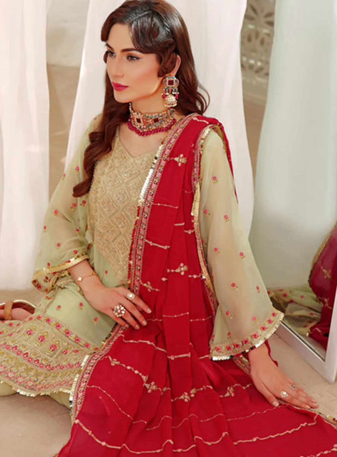 Aaina By Awwal Embroidered Chiffon Unstitched 3 Piece Suit - 05 SAHAL