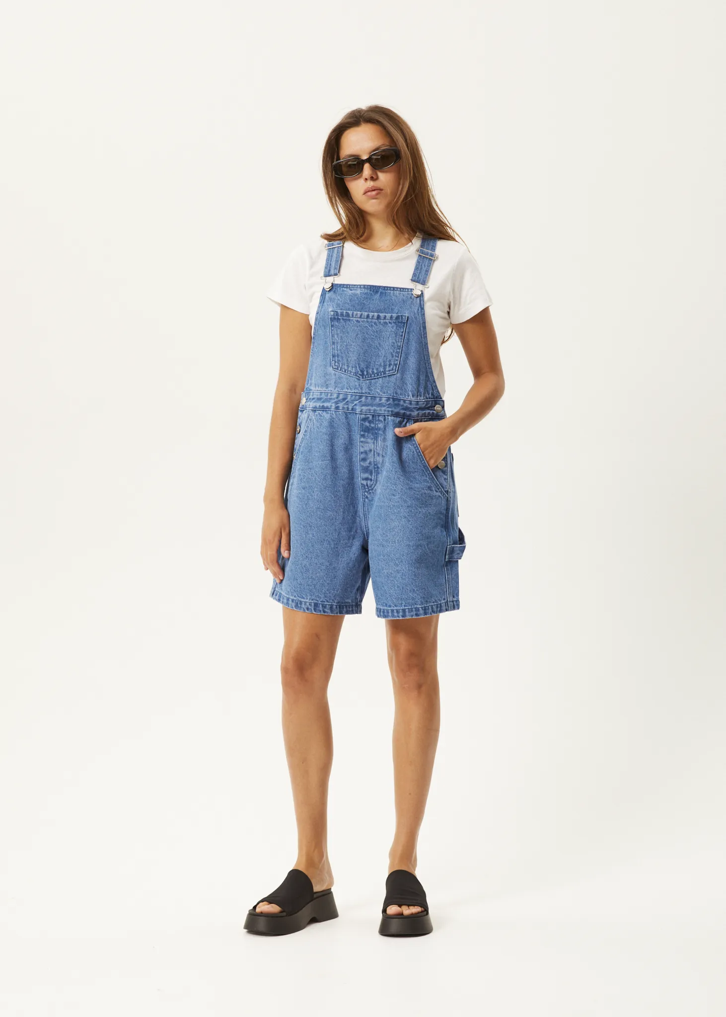 AFENDS Womens Lewi - Short Overalls - Worn Blue