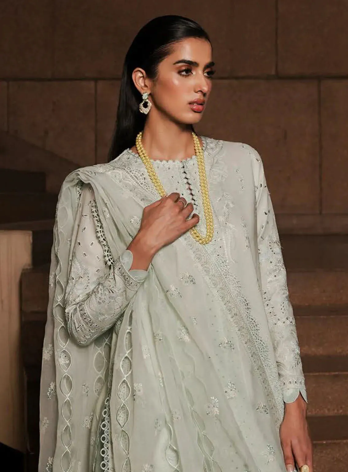 Afrozeh Festive Chikankari Lawn 3 Piece Unstitched Suit AF24CL CELADON