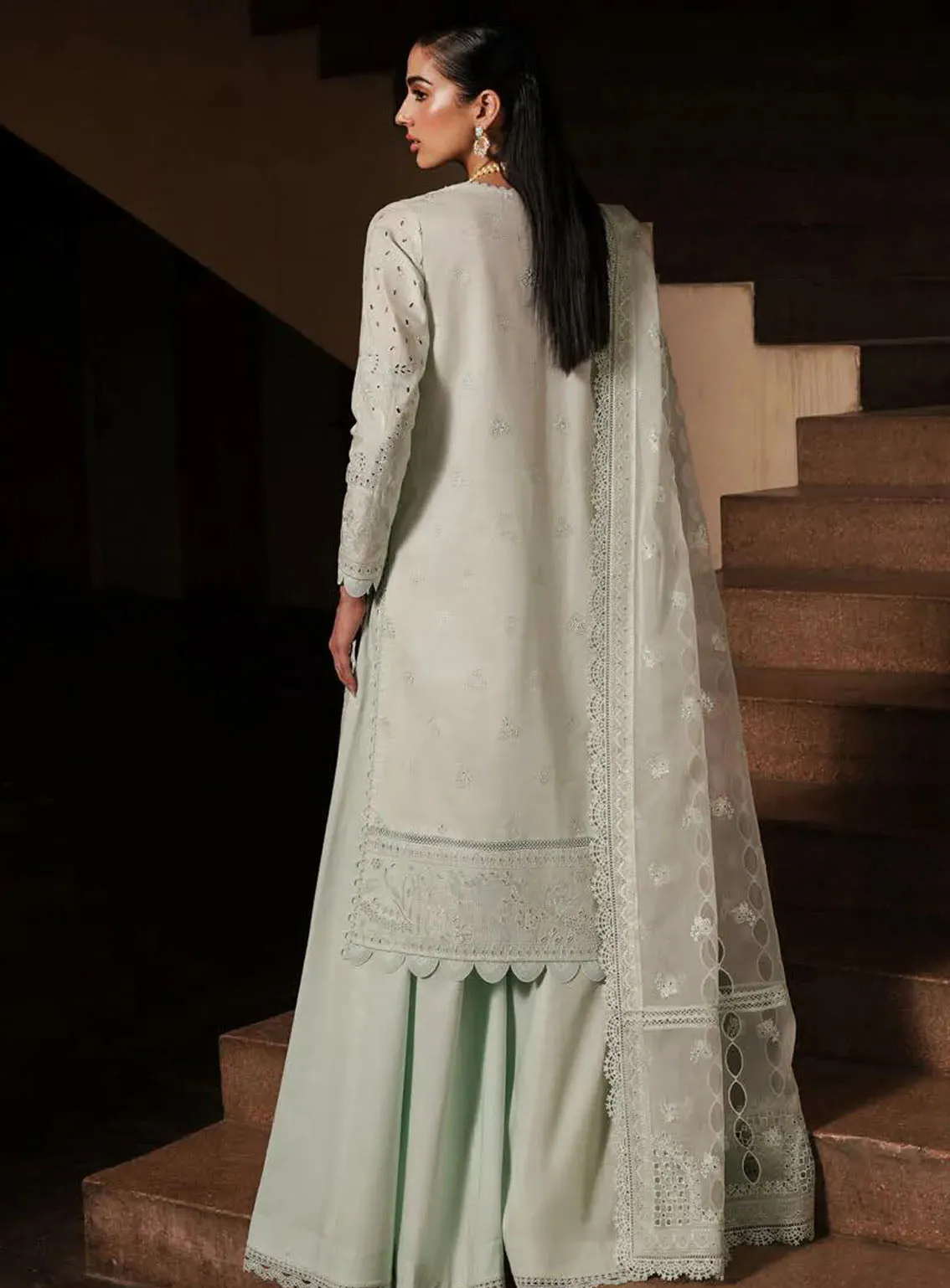 Afrozeh Festive Chikankari Lawn 3 Piece Unstitched Suit AF24CL CELADON