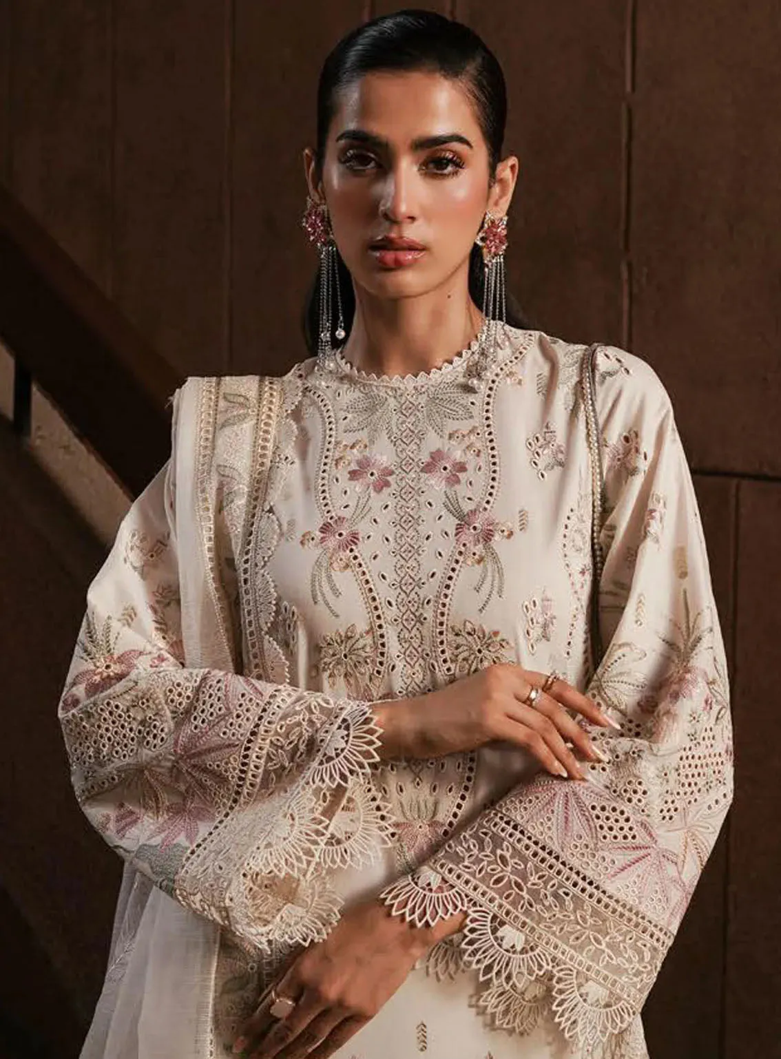 Afrozeh Festive Chikankari Lawn 3 Piece Unstitched Suit AF24CL GYPSUM