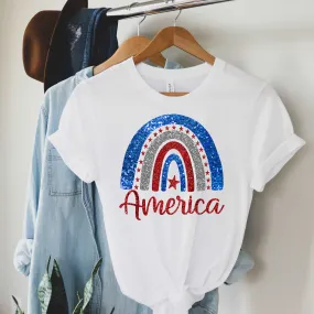 America Rainbow White Tee