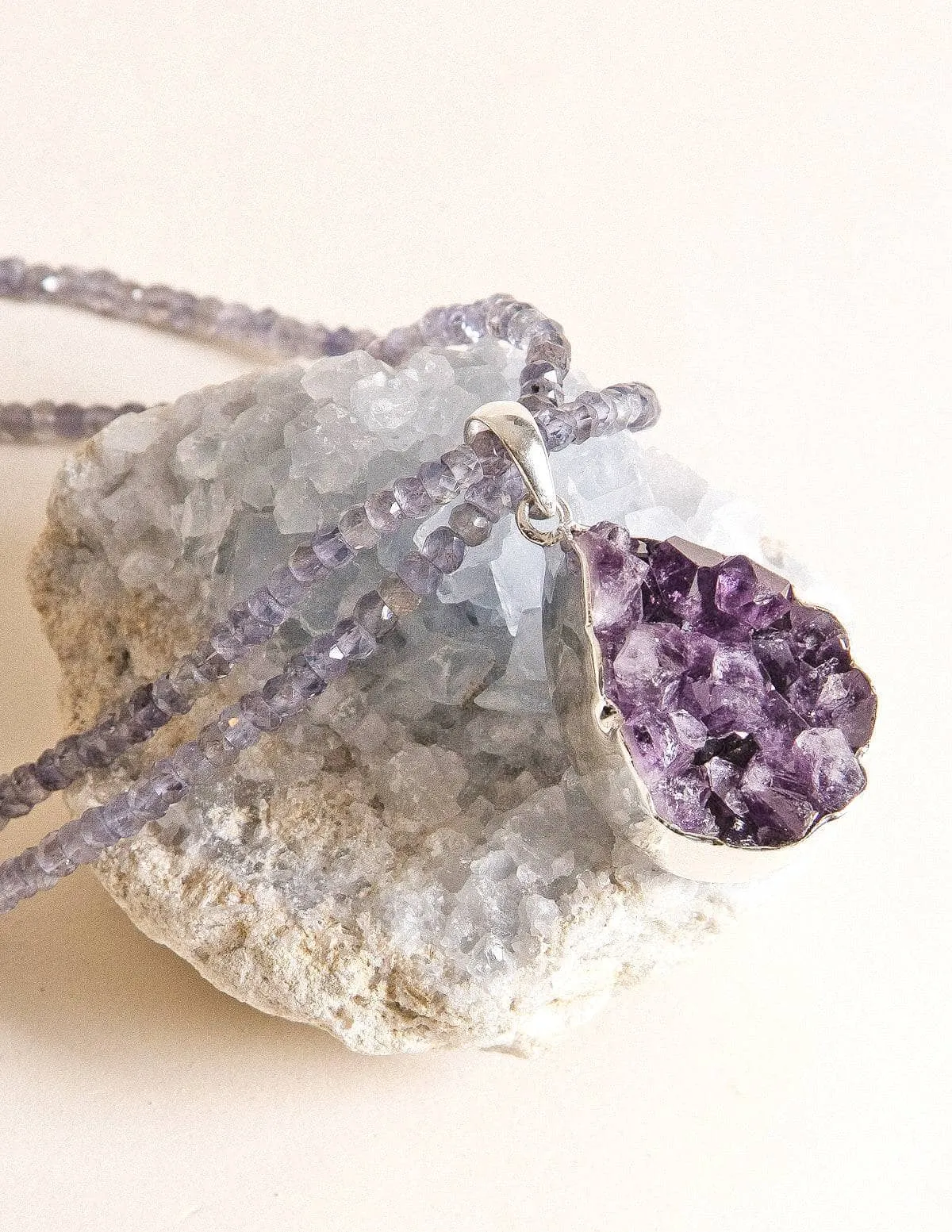 Amethyst Druzy on Iolite Necklace - One of a Kind