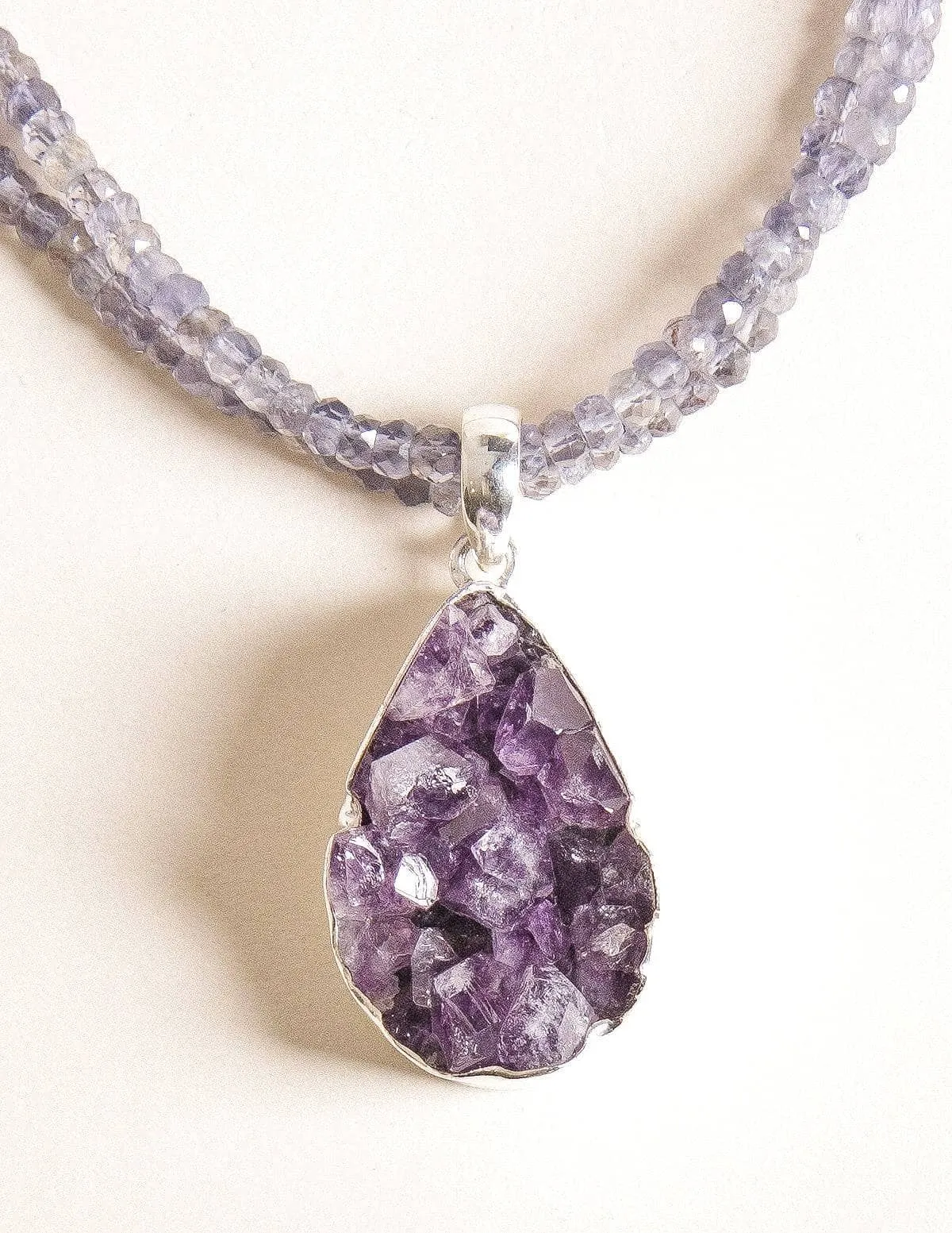 Amethyst Druzy on Iolite Necklace - One of a Kind