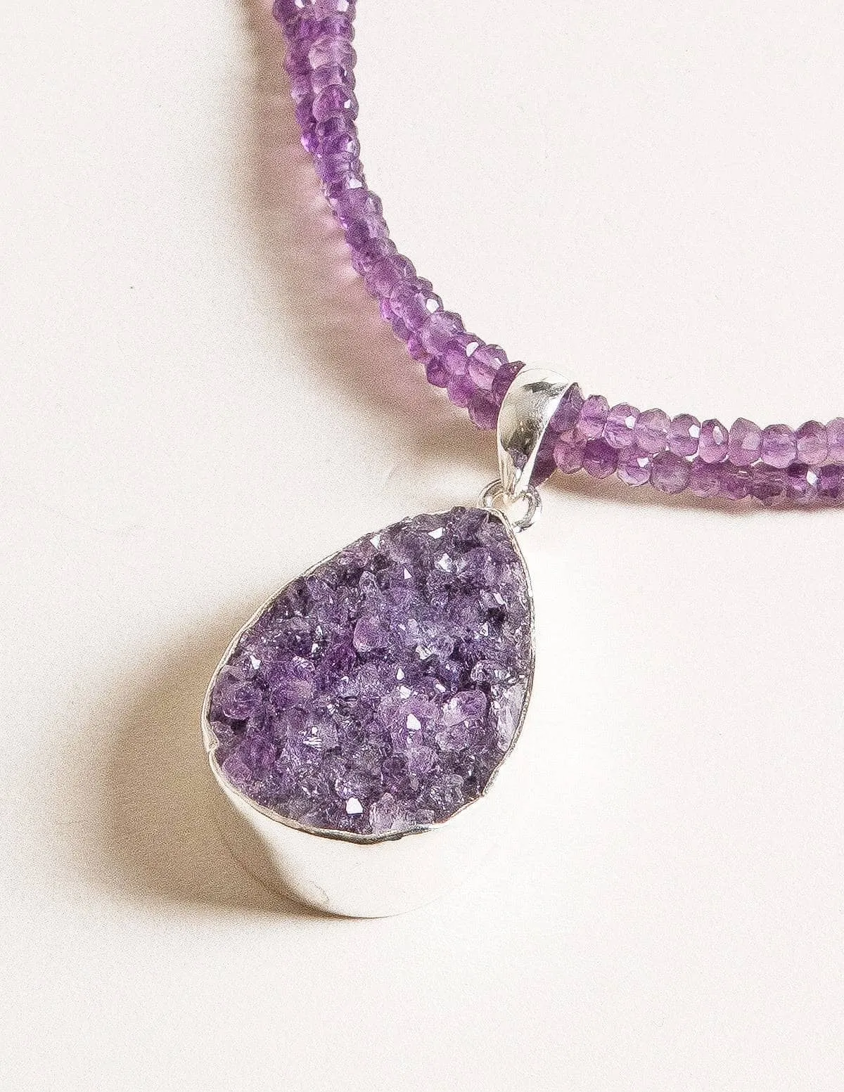 Amethyst Druzy Pendant Beaded Necklace - One of a Kind