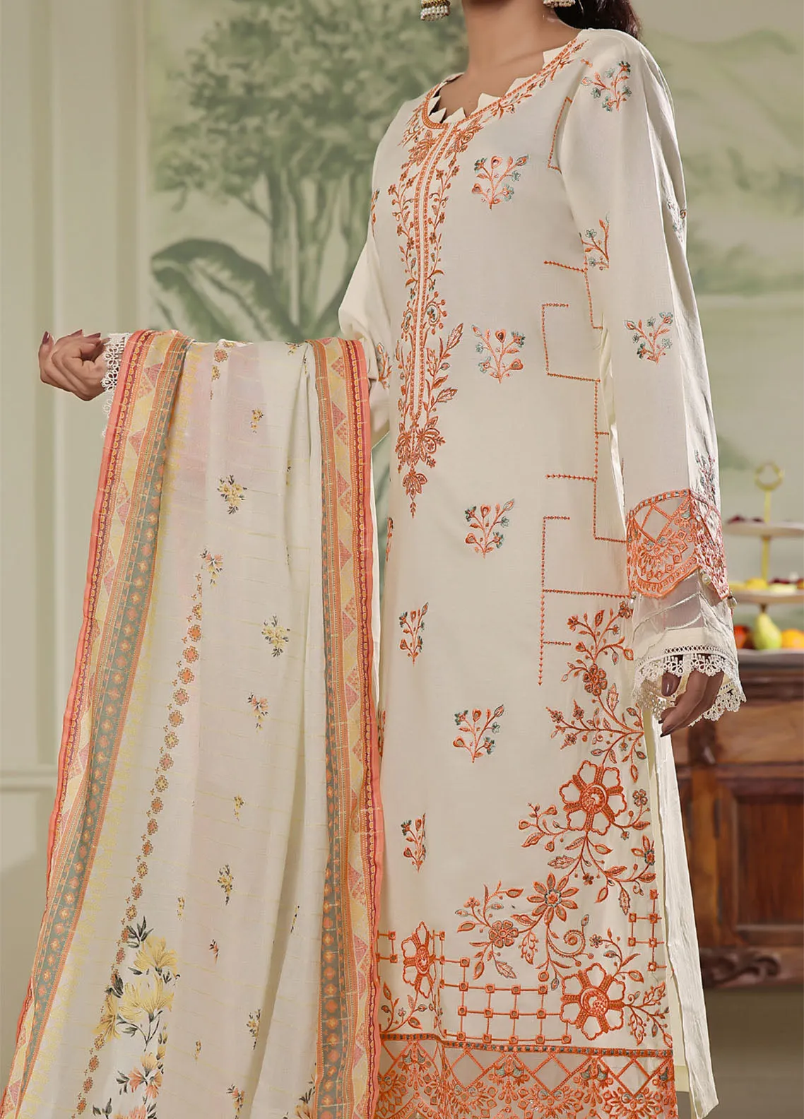 Anmol By VS Textile Embroidered Lawn With Fancy Zari Dupatta 3 Piece Unstitched Suit VS24AELFZD D-1002