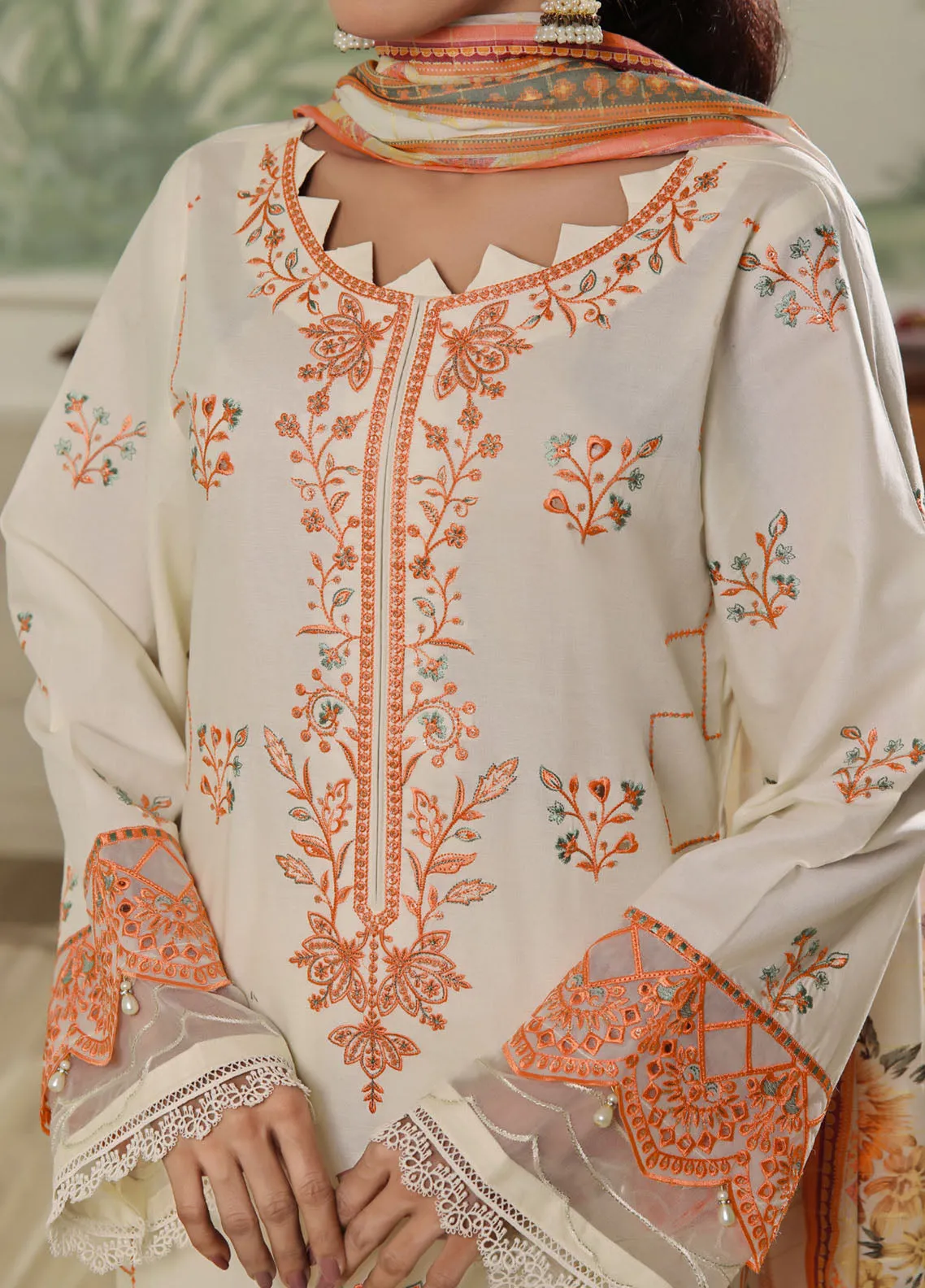 Anmol By VS Textile Embroidered Lawn With Fancy Zari Dupatta 3 Piece Unstitched Suit VS24AELFZD D-1002