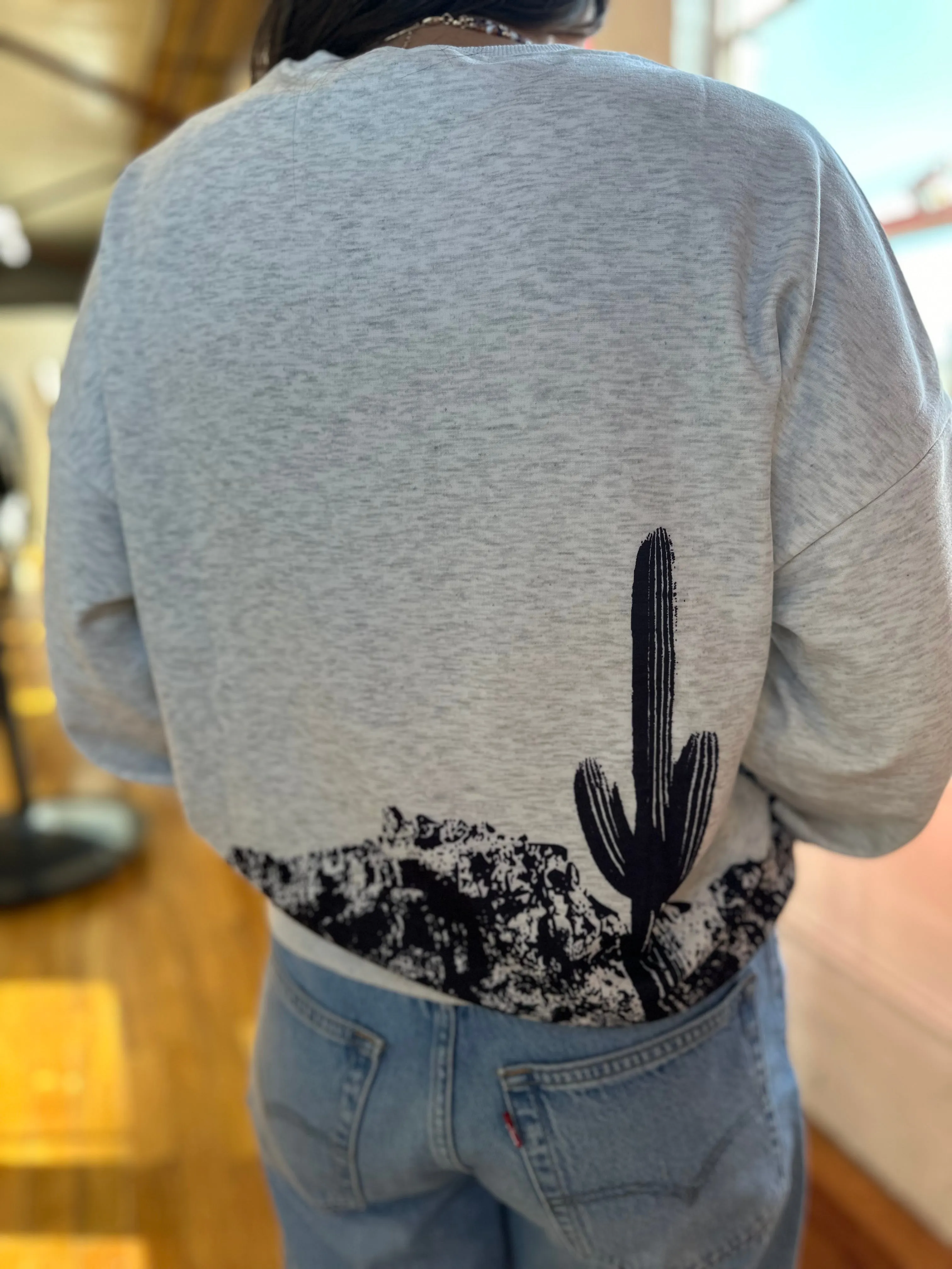 Arizona Desert, cactus black and grey sweatshirt