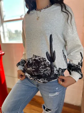 Arizona Desert, cactus black and grey sweatshirt