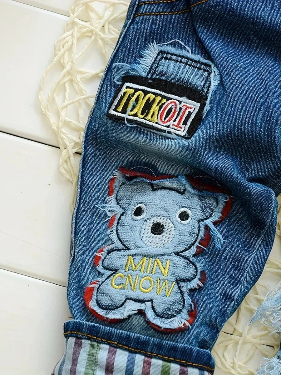 Baby Boys Animal Bear Infant Denim Jumpsuits