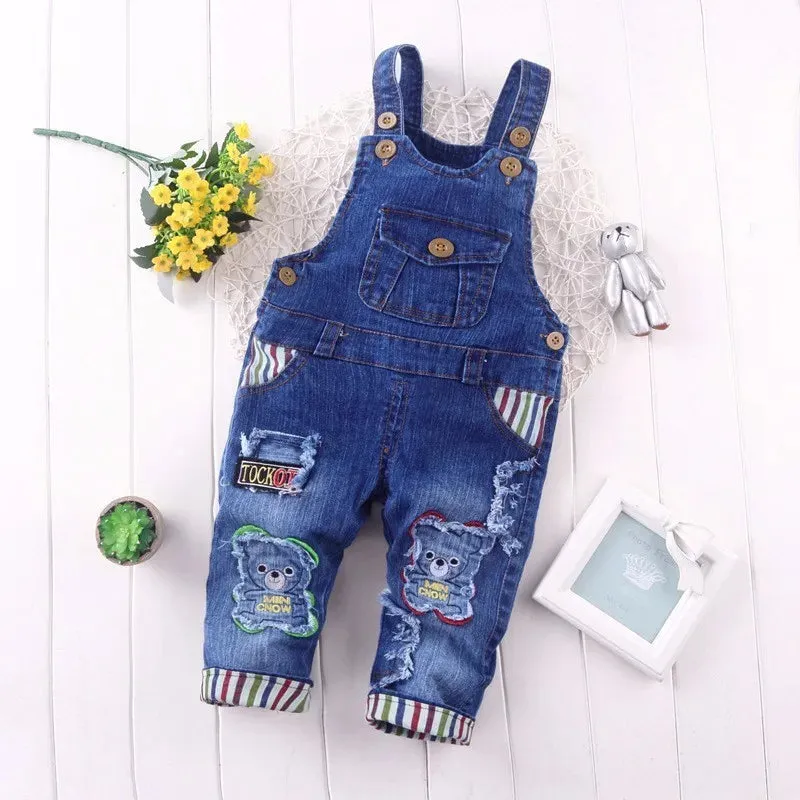 Baby Boys Animal Bear Infant Denim Jumpsuits