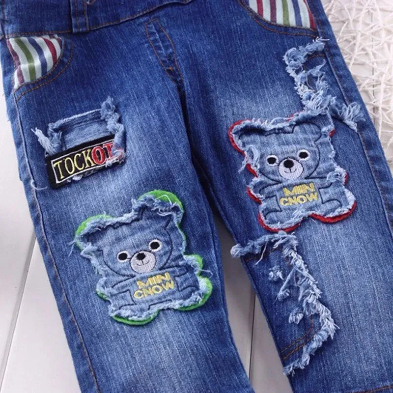 Baby Boys Animal Bear Infant Denim Jumpsuits