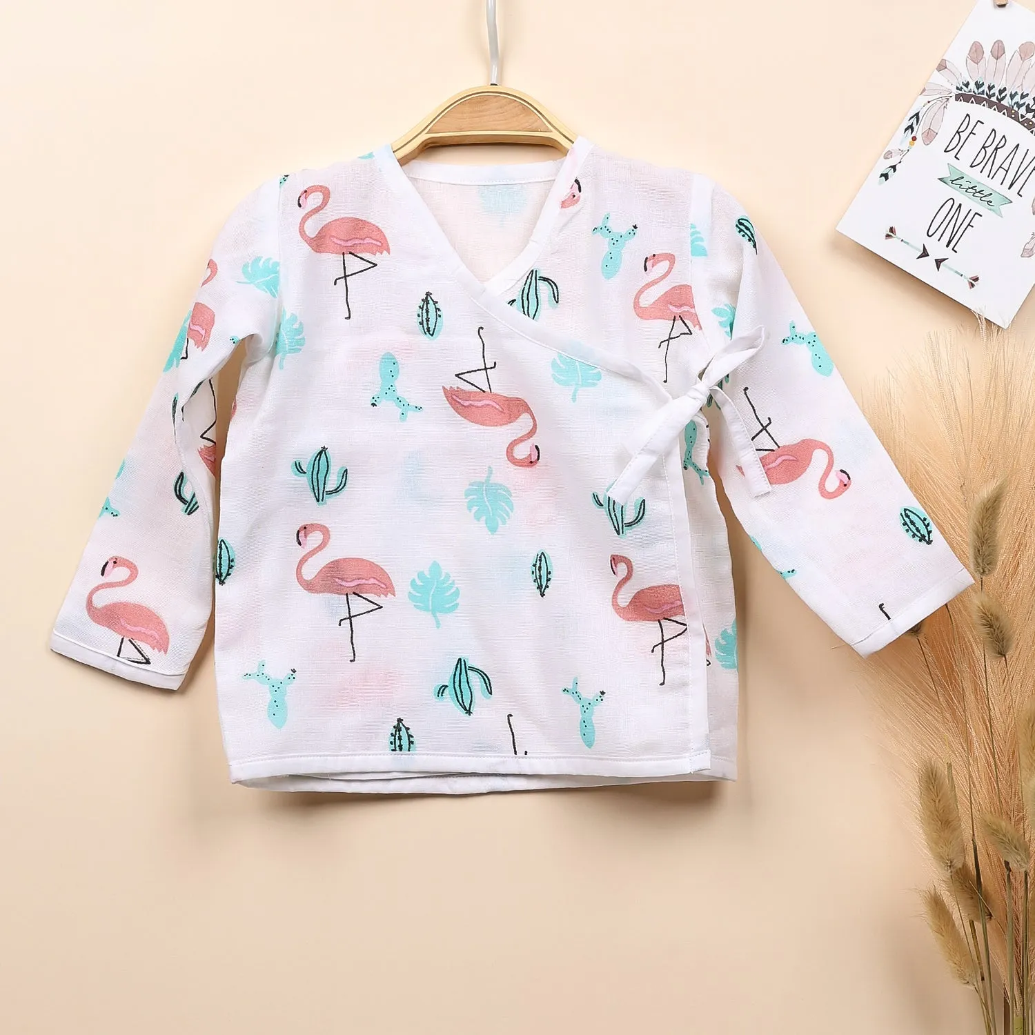 Baby Organic Cotton Front Open Jhabla | Flamingo