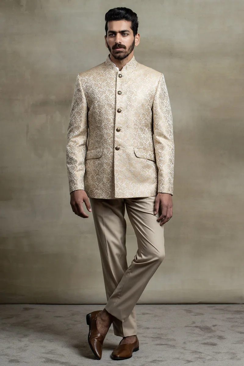 Bandhgala In Resham Brocade With Collar Work