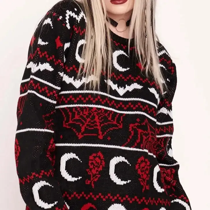 Bats, Moons and Skulls Oversize Knitted Sweater