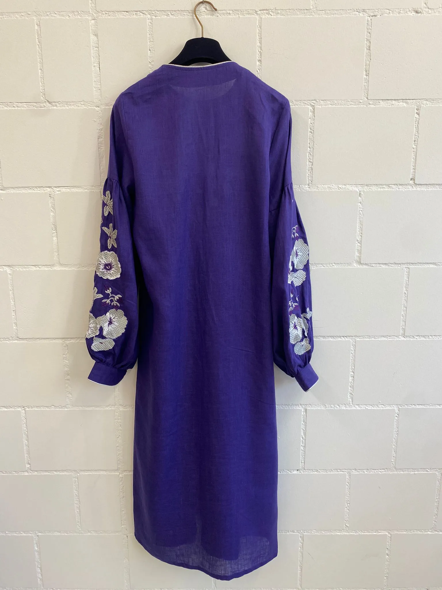 Belle Ikat Purple Olena Embroidered Linen Dress