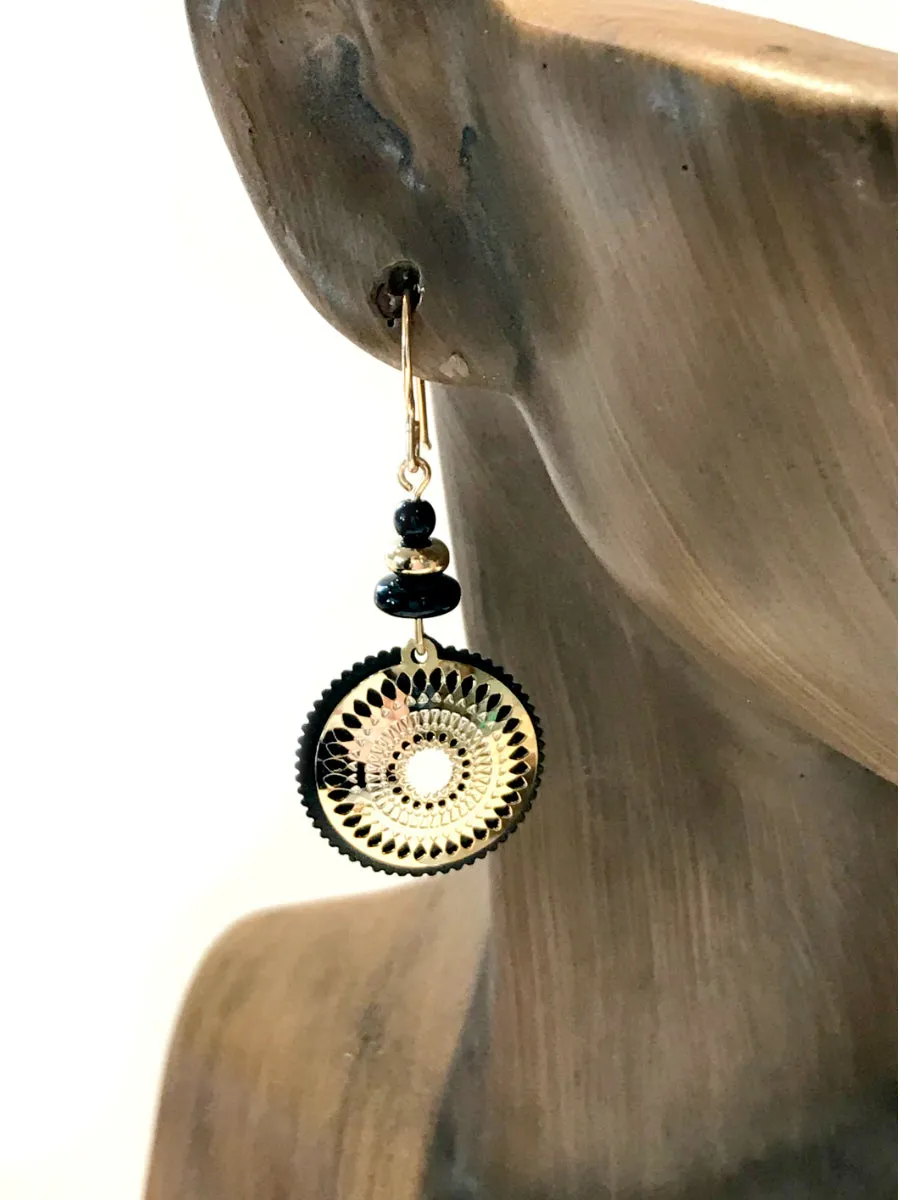 Black and Gold Mandala Dangles by Adajio