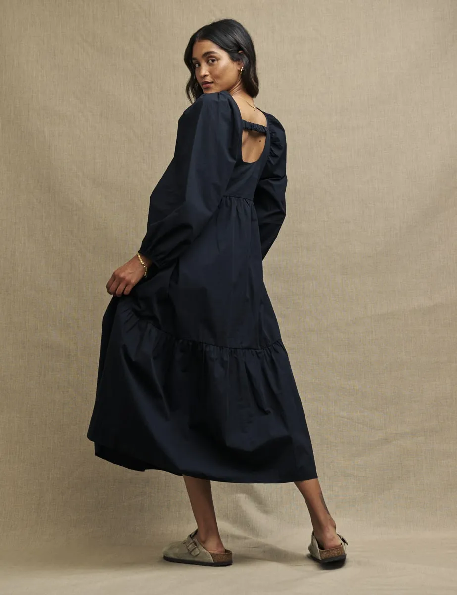 Black Long Sleeve Ayla Midi Dress