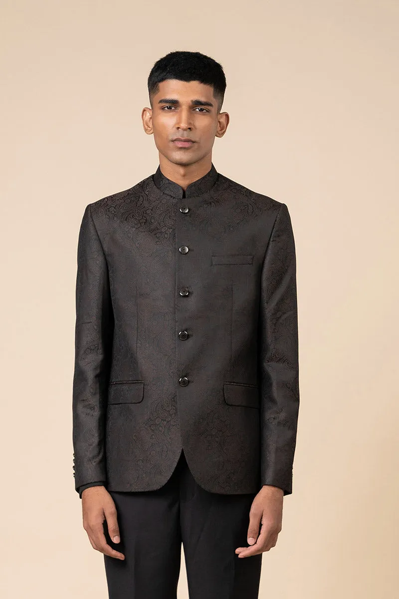 Black Self jacquard bandhgala