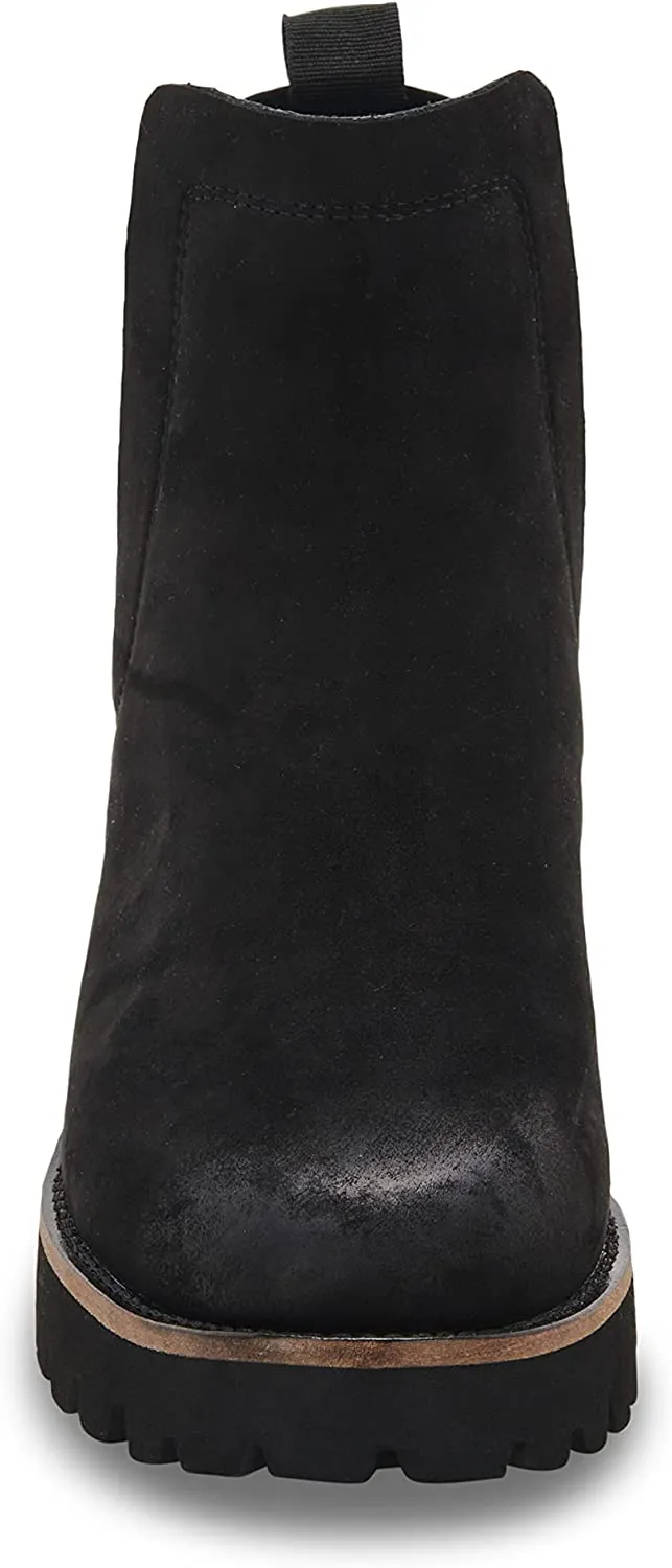 Blondo Danika Black Nubuck Rounded Toe Pull On Waterproof Block Heel Ankle Boots