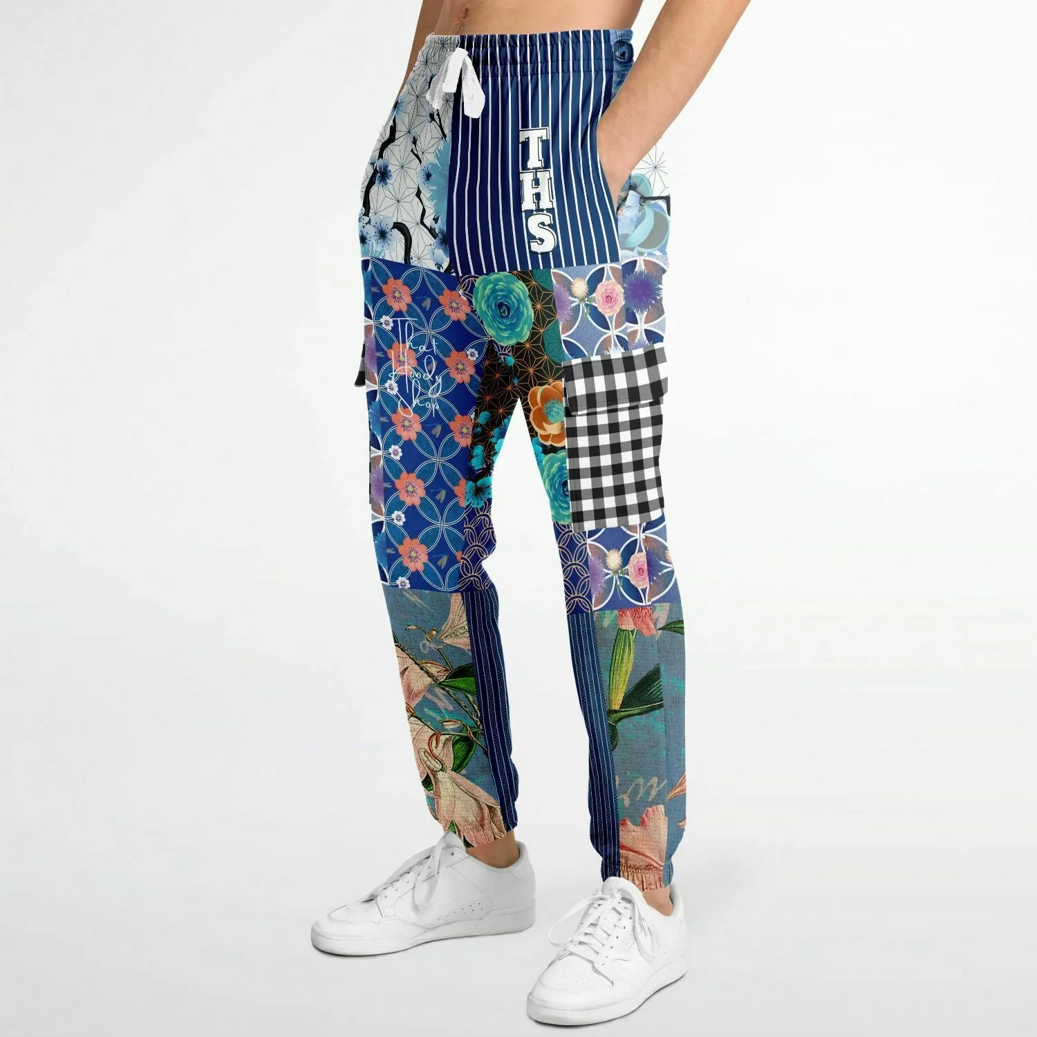 Blue Andalusian Floral Patchwork Unisex Cargo Sweats