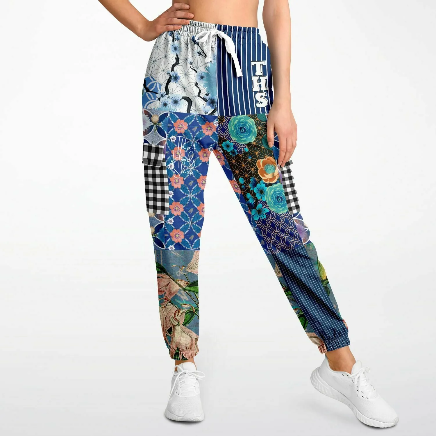 Blue Andalusian Floral Patchwork Unisex Cargo Sweats