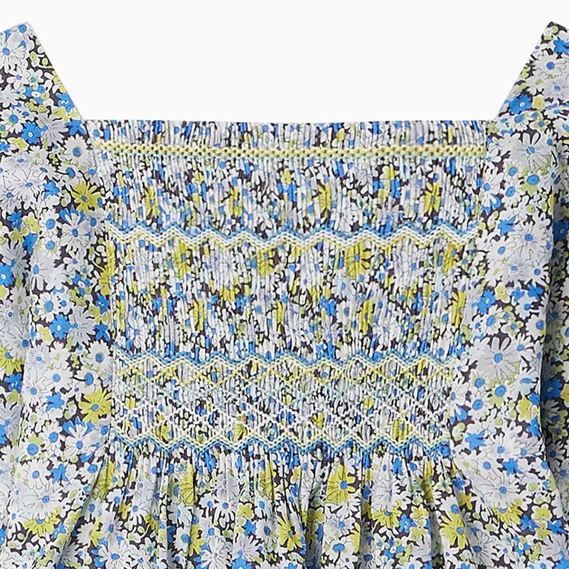 Blue Cotton Pays Blouse With Floral Print