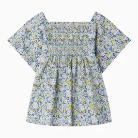 Blue Cotton Pays Blouse With Floral Print