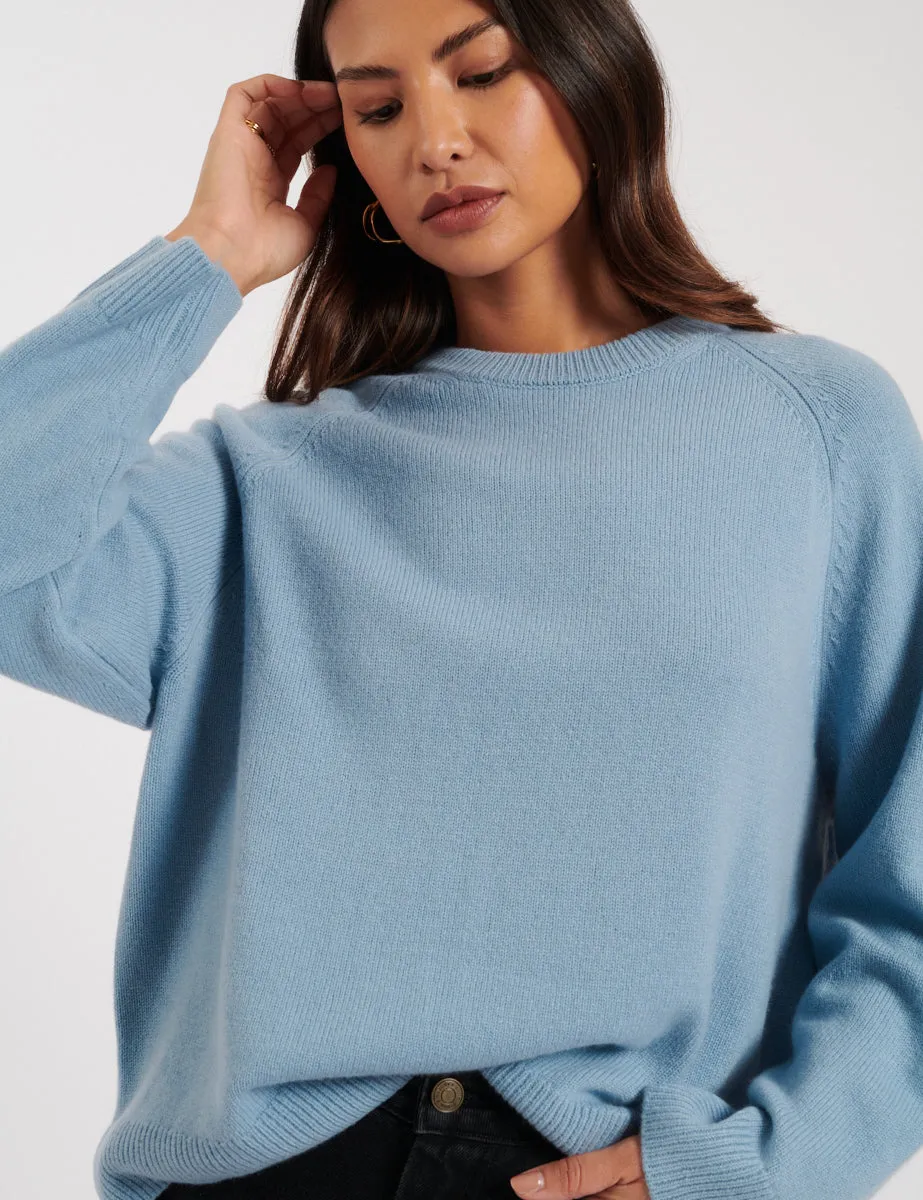 Blue Crew Neck Wool Jumper