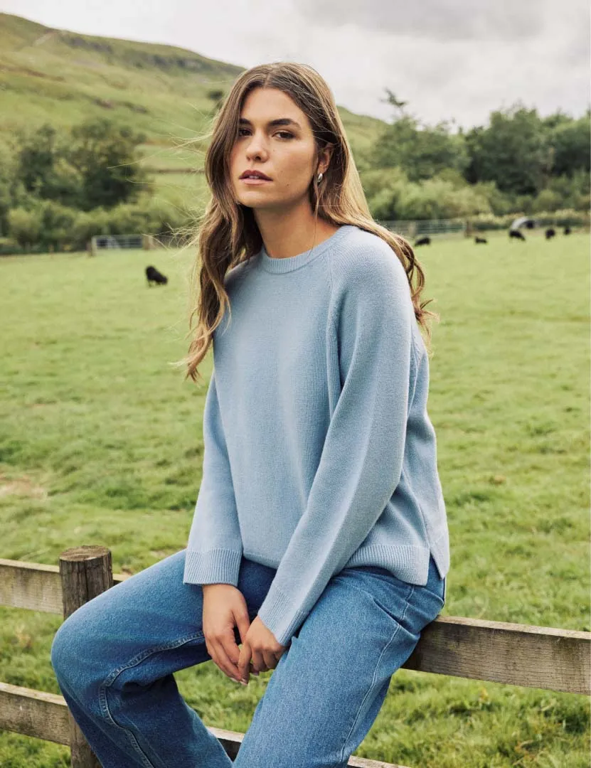 Blue Crew Neck Wool Jumper