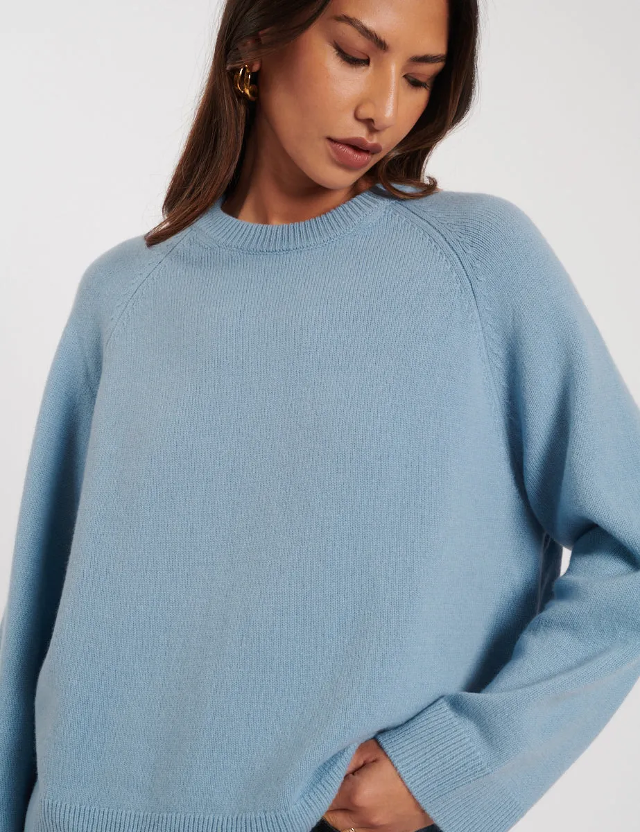 Blue Crew Neck Wool Jumper