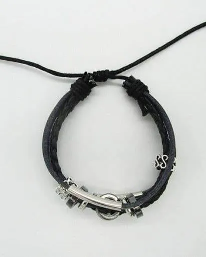 Bracelets - O Letter Shaped Braided Bangle Beads - Black