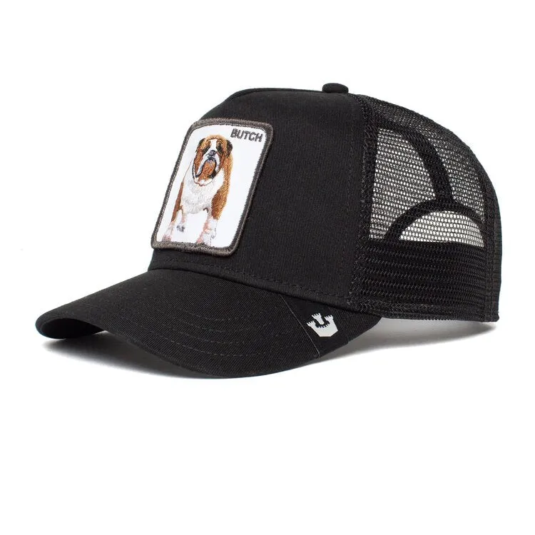 Bulldog Butch Brutus Drake The Farm Black Trucker Hat