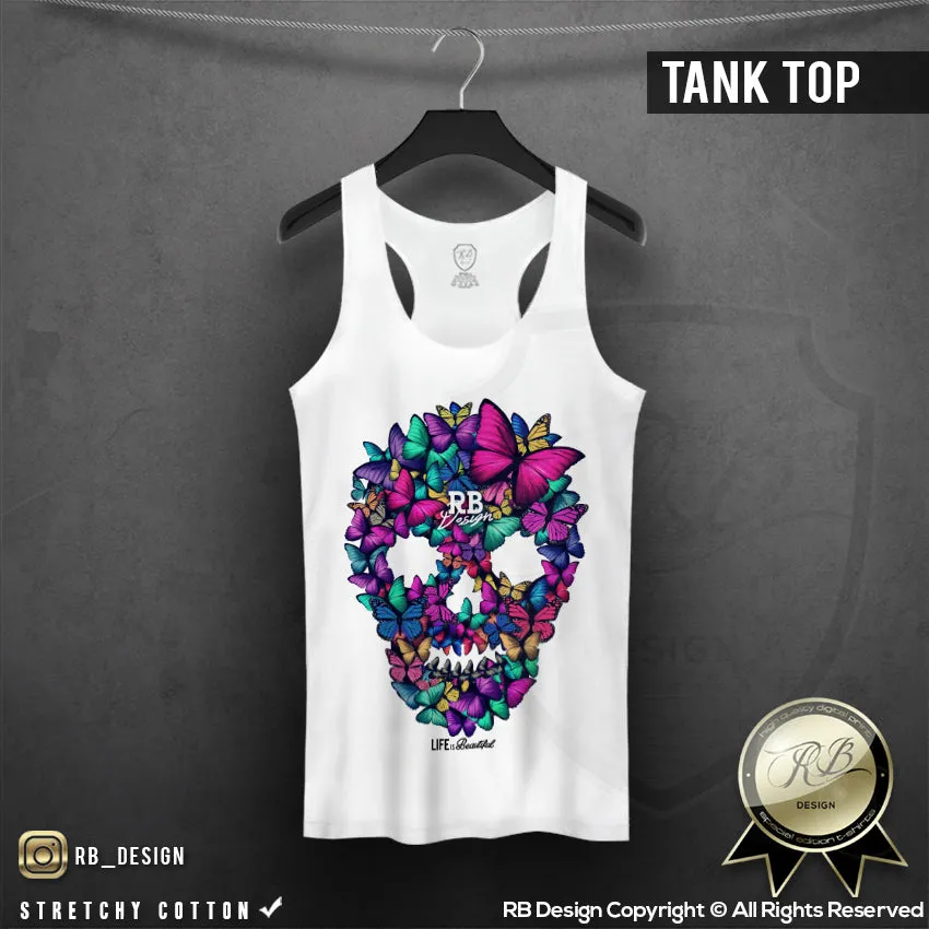 Butterflies Skull Women's T-shirt Unique Graphic Tank Top MD044