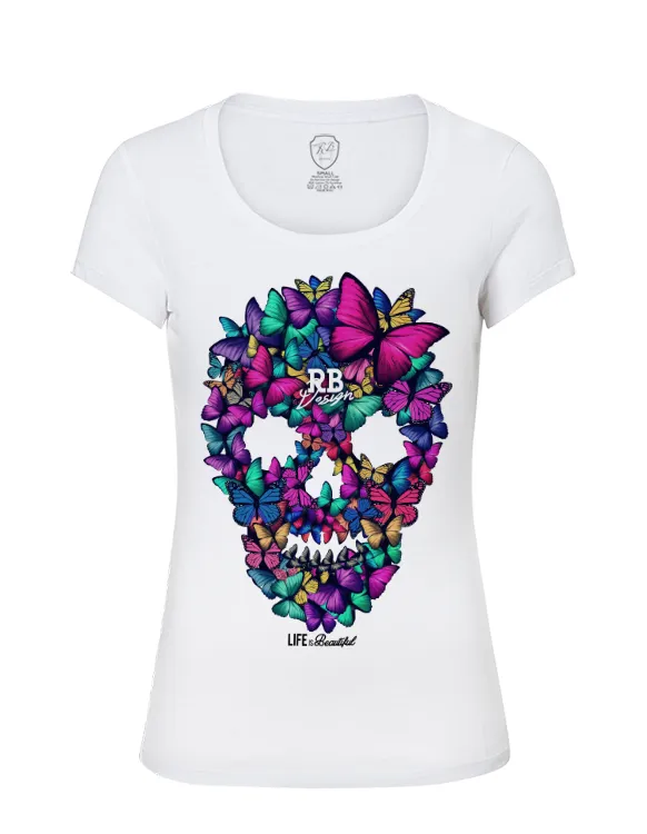 Butterflies Skull Women's T-shirt Unique Graphic Tank Top MD044