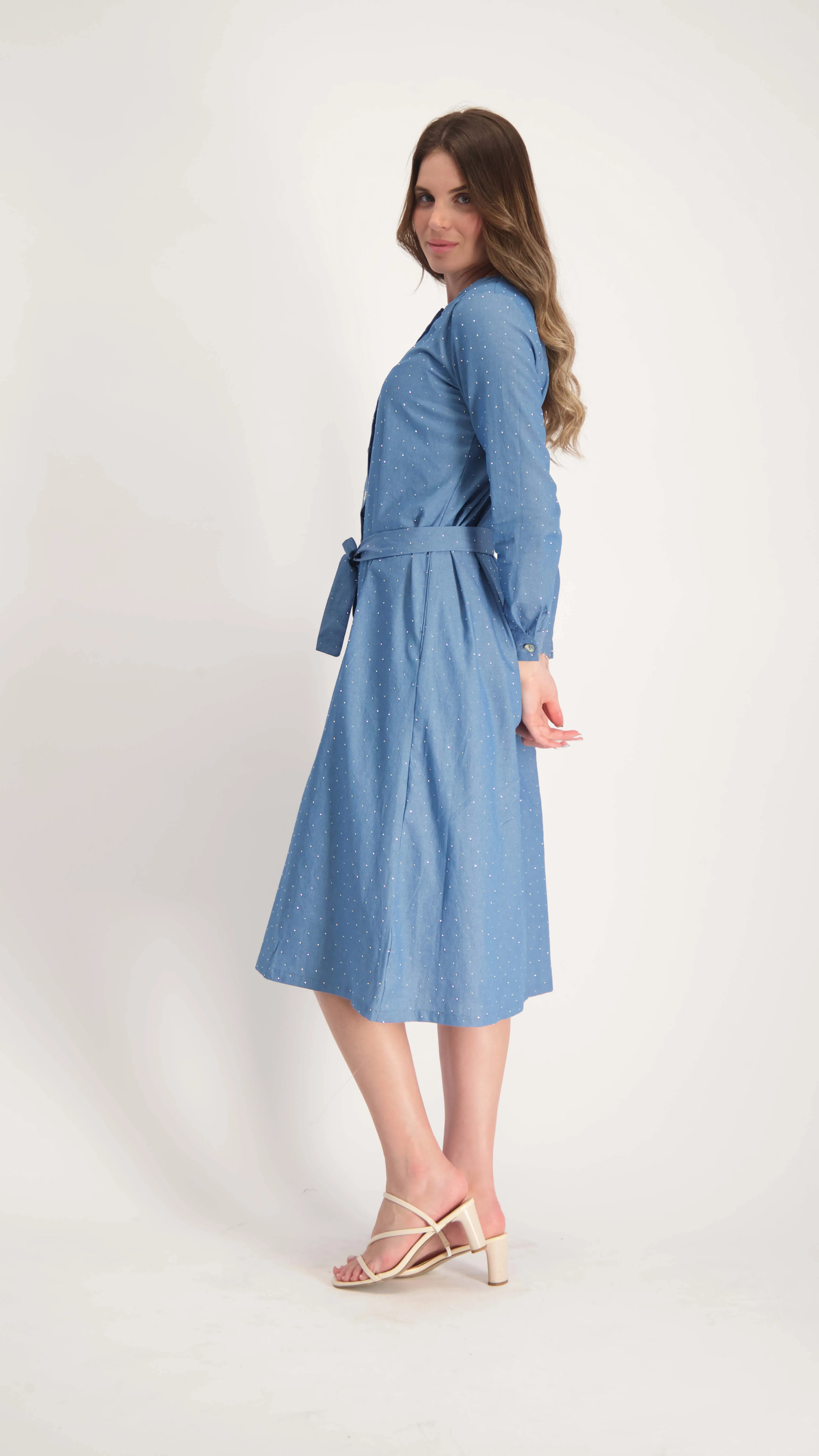 Button Dress With Belt / Blue jeans Nitti