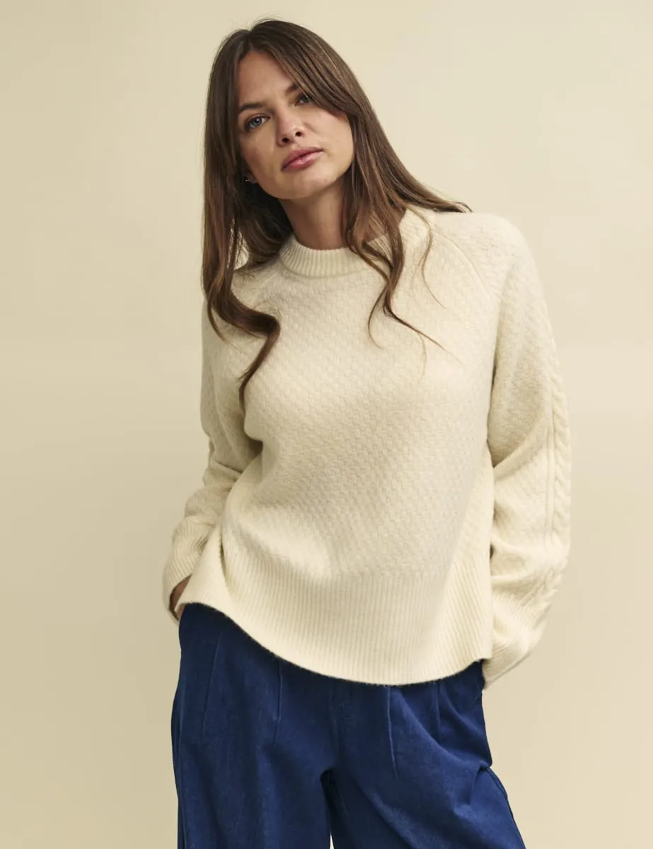 Cream Crew Neck Cable Knit Jumper