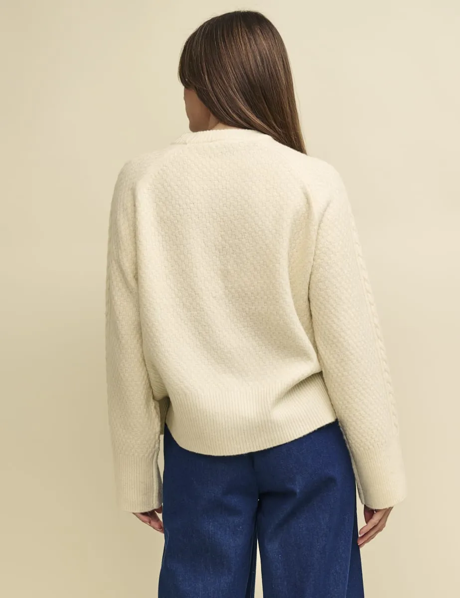 Cream Crew Neck Cable Knit Jumper